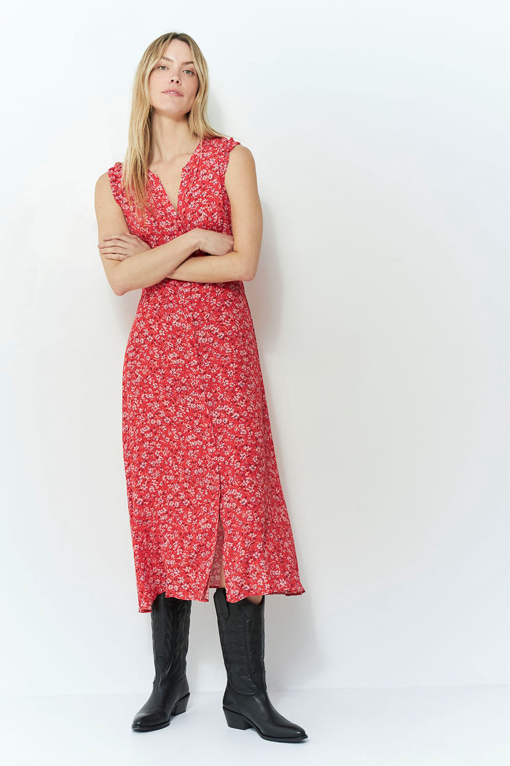 ROXY - Robe longue grenadine à imprimé red blossom
