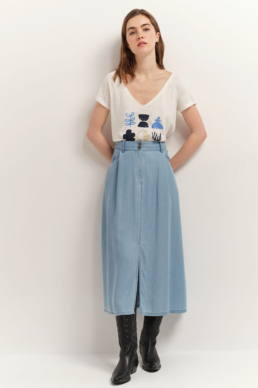 MILAN - T-shirt écru coton lin sérigraphie arty minimale