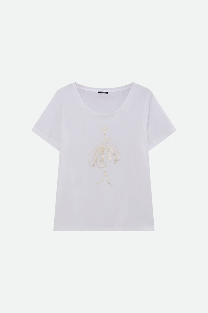 MADIE - T-shirt blanc coton bio danseuse doré