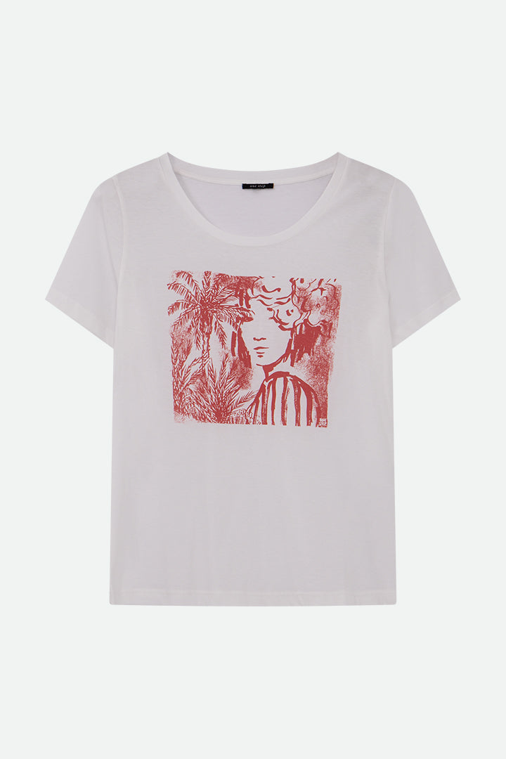 MADIE - T-shirt blanc coton bio danseuse jungle crayonné