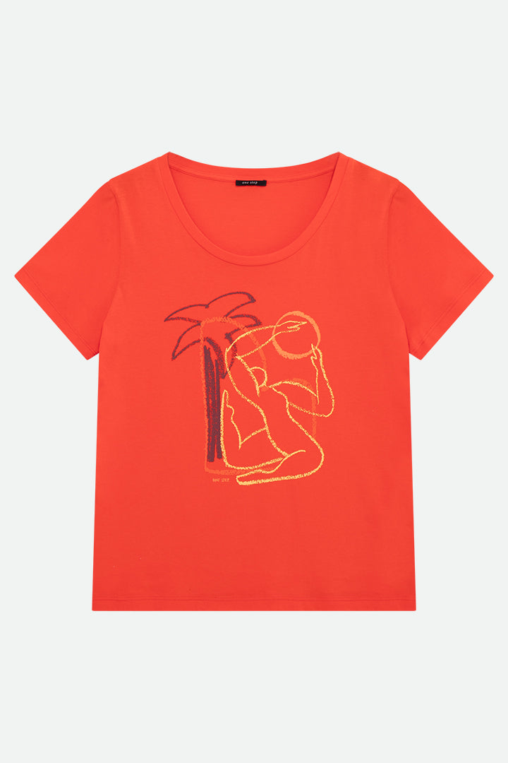 MADIE - T-shirt orange coton bio visuel danseuse arty