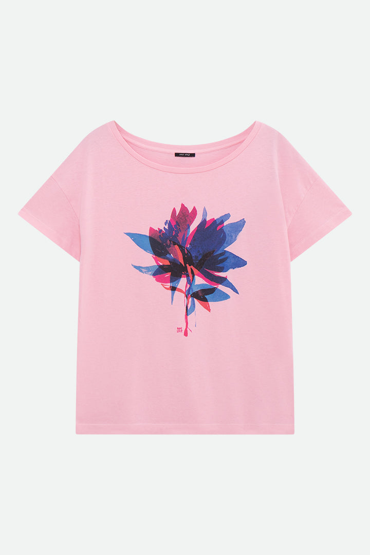 MAURO - T-shirt rose visuel fleur arty