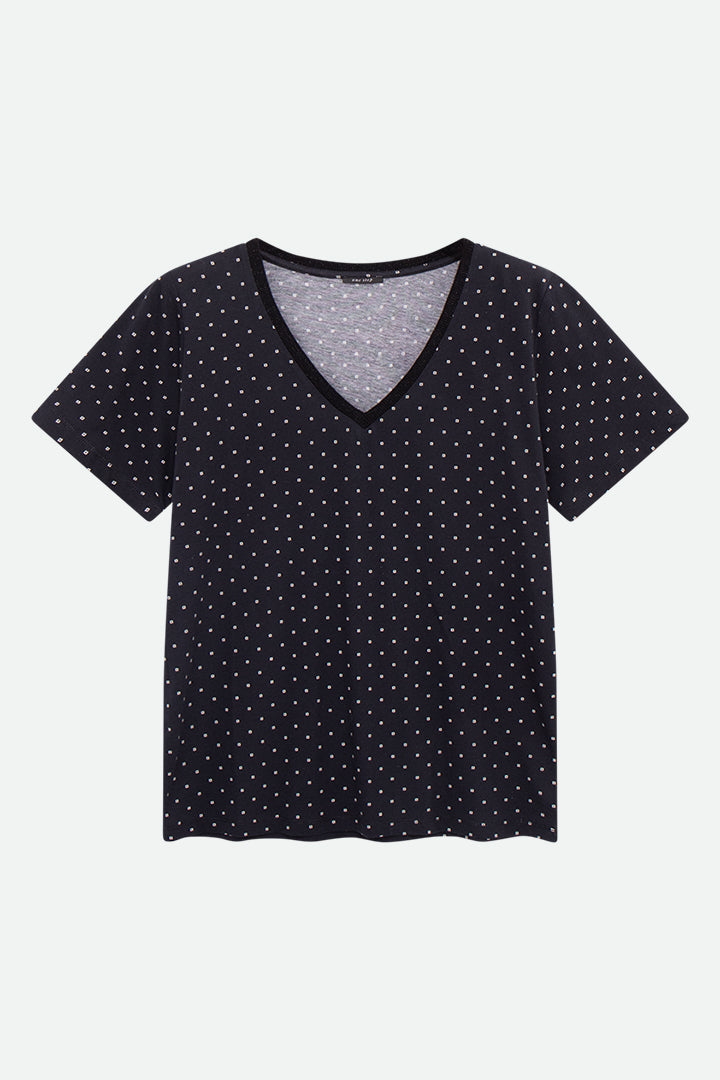 MADIAN - T-shirt noir imprimé minimaliste carrés écrus