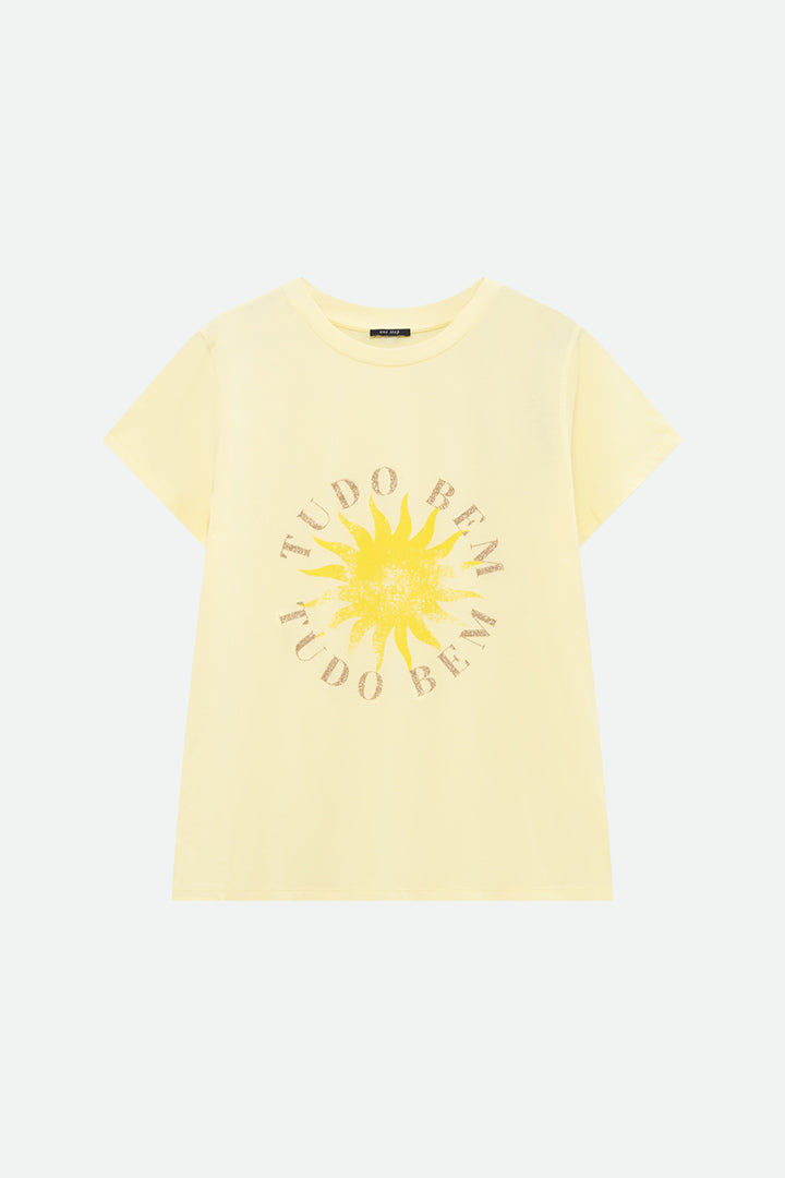 MIKA - T-shirt jaune message pailleté et soleil