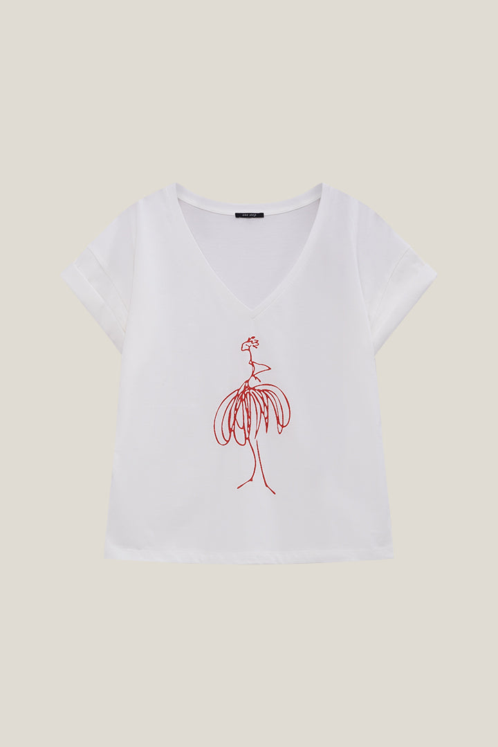 MUM - T-shirt écru coton bio danseuse orange pailleté