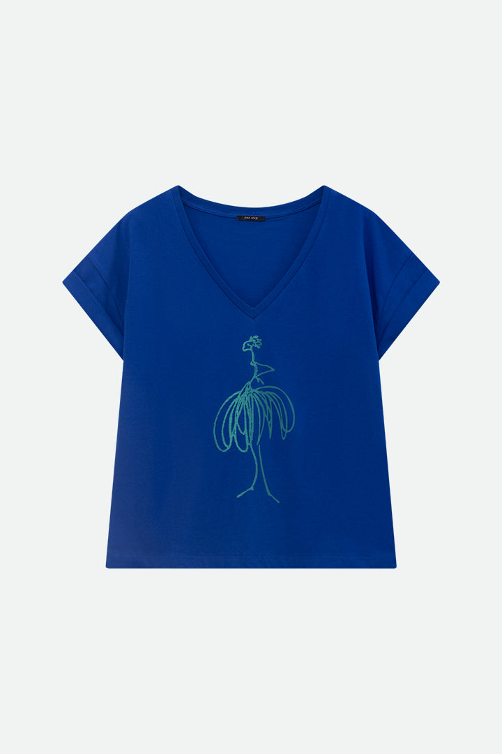 MUM - T-shirt bleu coton bio danseuse vert et pois