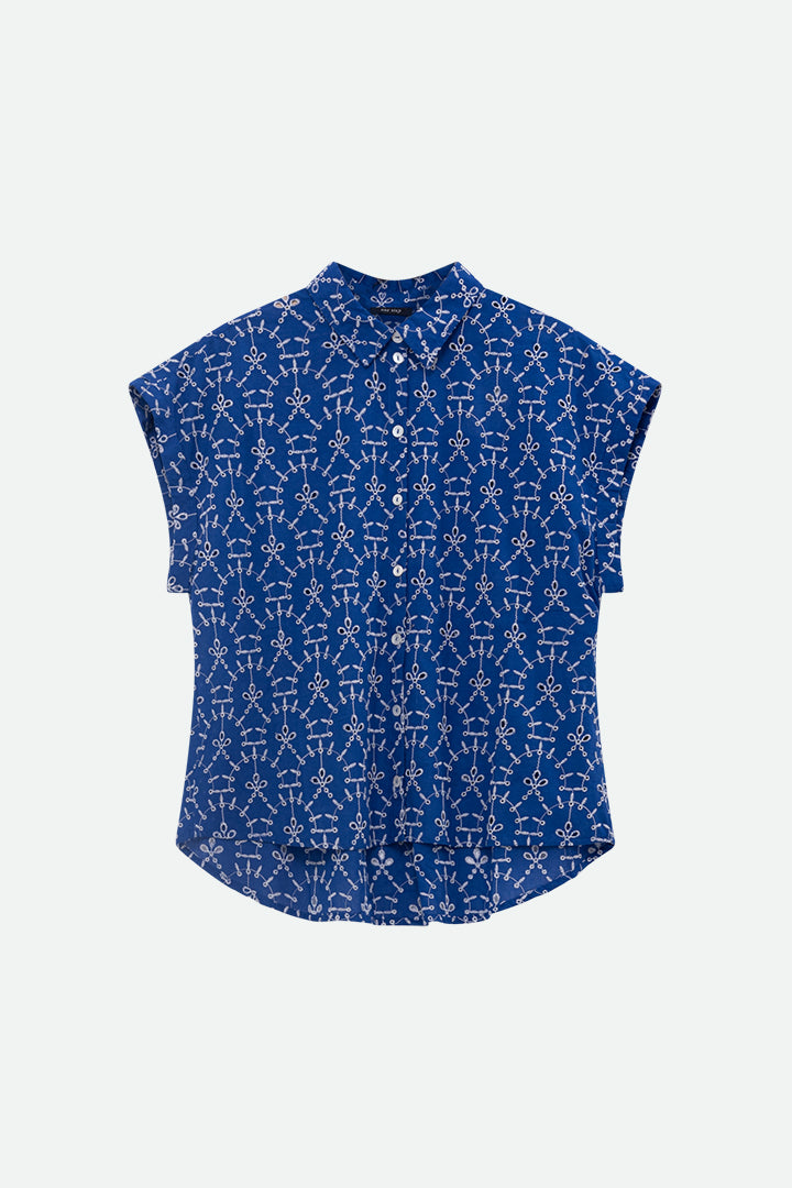 CORNELIA - Chemise bleue broderies all-over