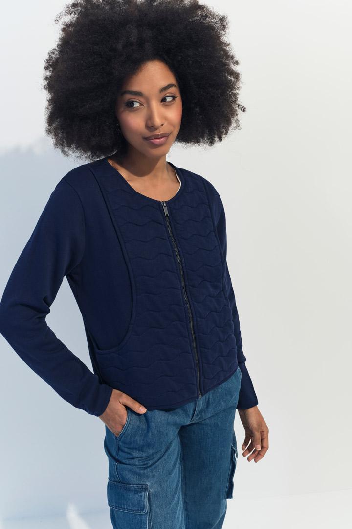 MARINO - Cardigan bleu zippé maille matelassée