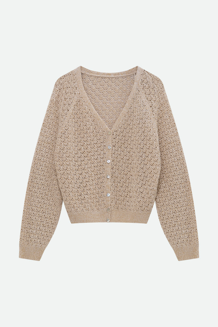 TOMAS - Cardigan beige doré tricot lurex fantaisie