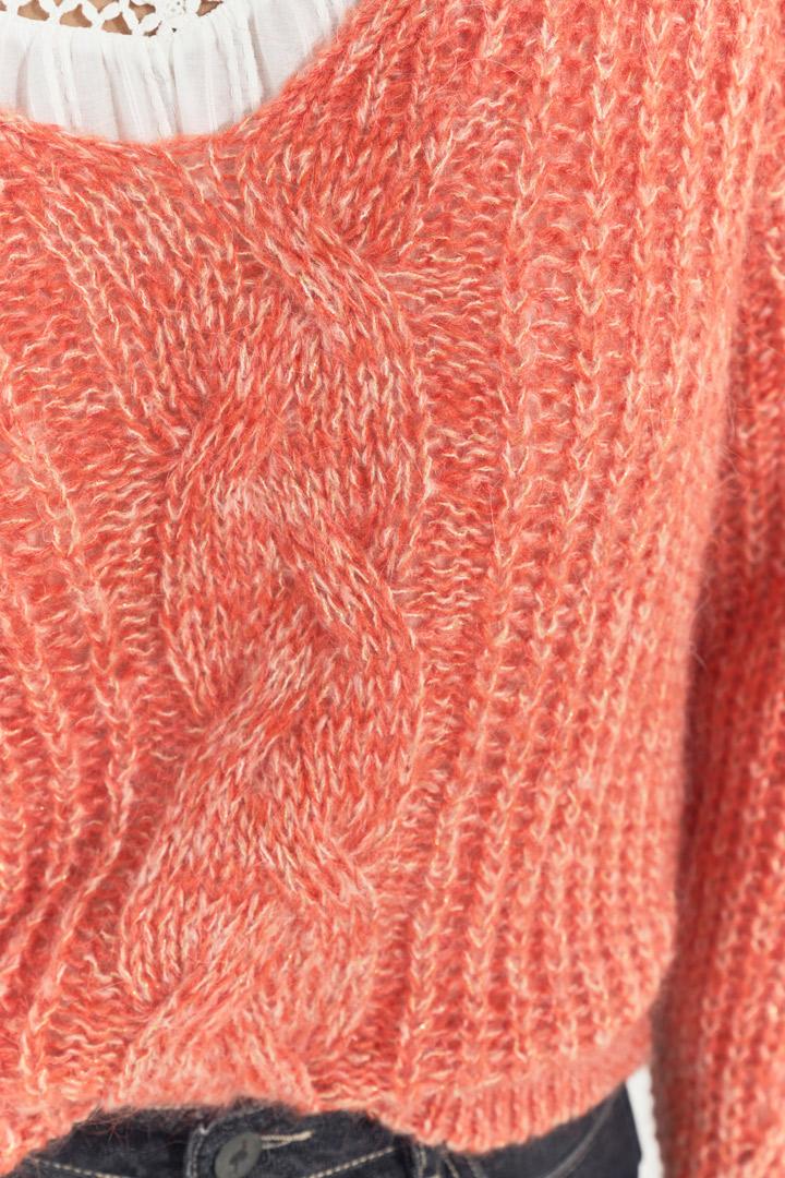 TIAGO - Pull orange tricot réversible devant/dos