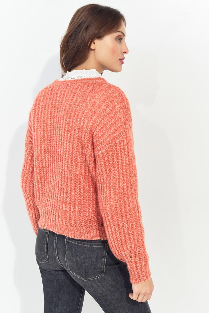 TIAGO - Pull orange tricot réversible devant/dos