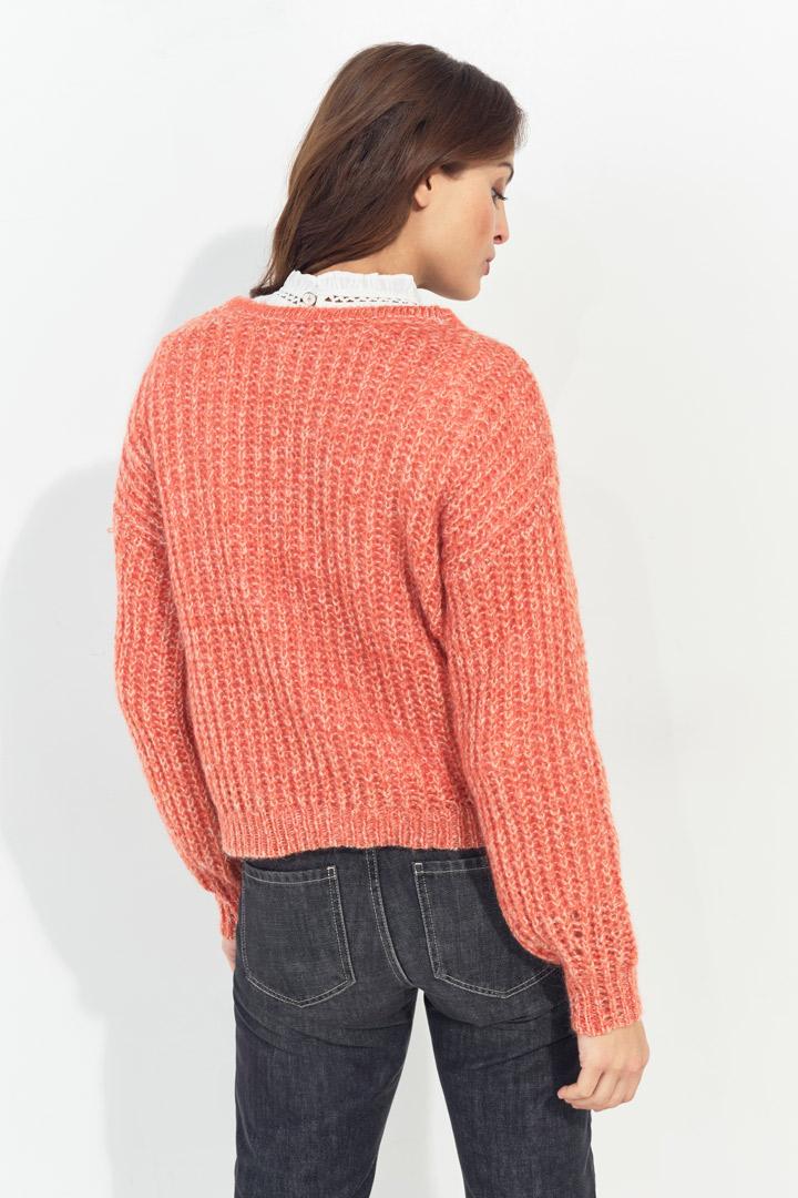 TIAGO - Pull orange tricot réversible devant/dos