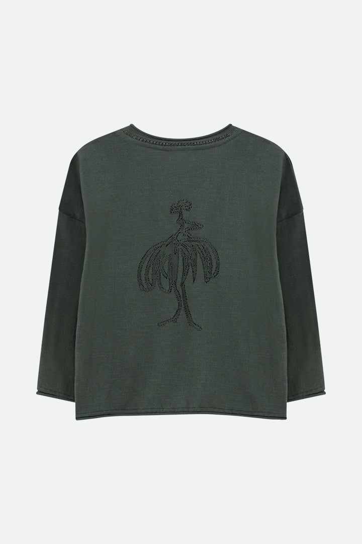 TZAR - Pull vert tricot fin Intarsia danseuse au dos