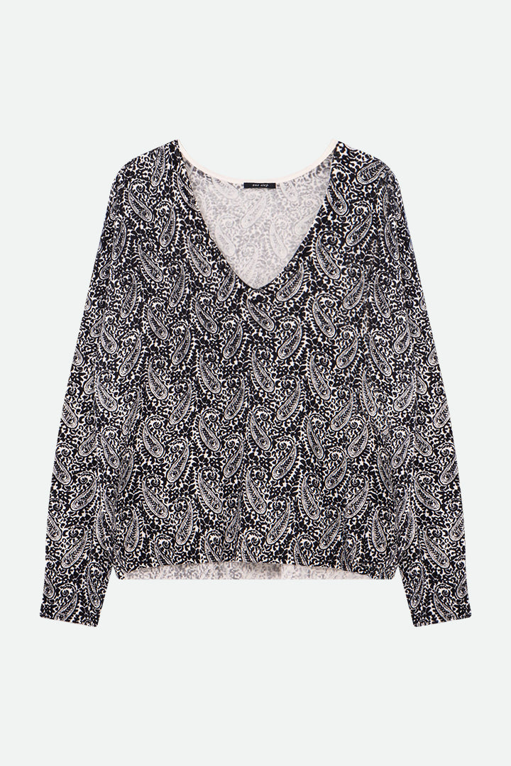 TOKAY - Pull noir tricot motif néo cachemire