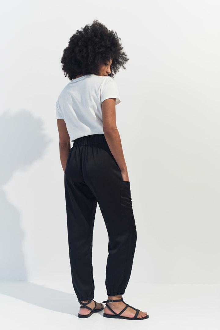 PAZIA - Pantalon battle noir satiné