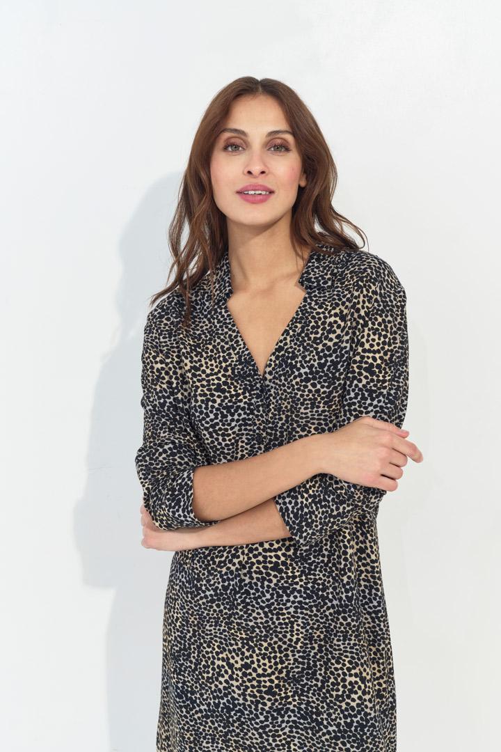 RAKEL - Robe chemise noire Lenzing Ecovero camouflage d'été