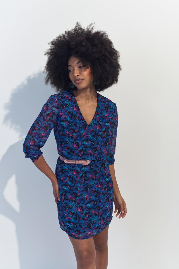 RYANNA - Robe bleue imprimé floral aquatique