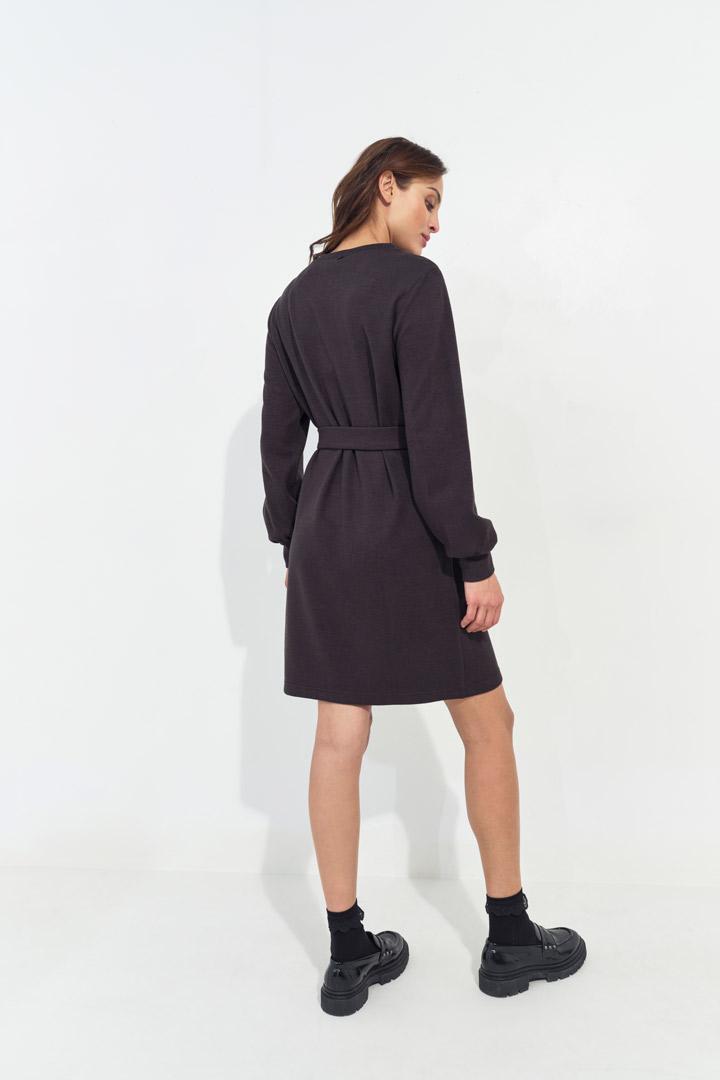 RAVENA - Robe sweat gris foncé maille côtelée