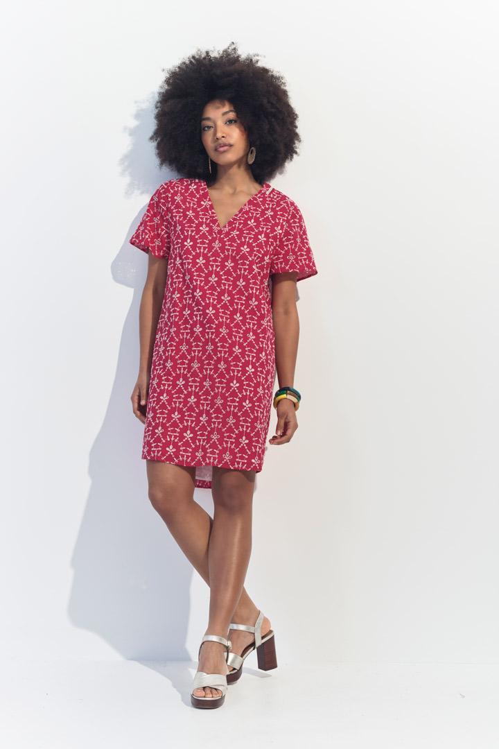 REKO - Robe rose broderies all-over