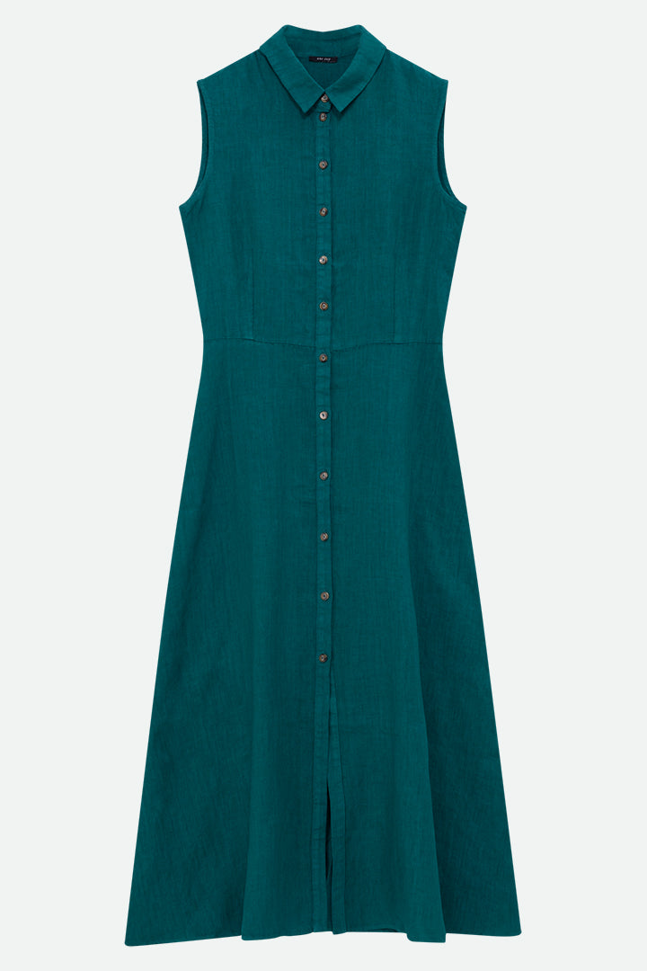 RECIFE - Robe chemise longue verte lin surteint