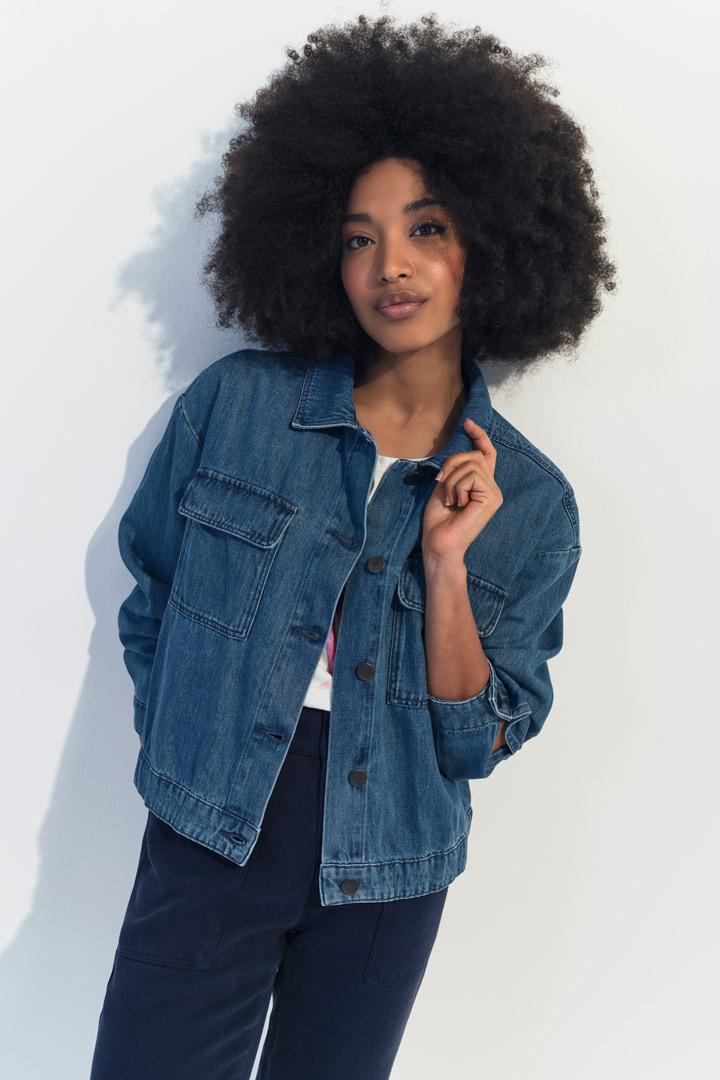 DANILO - Veste en jean bleu oversize poches poitrine