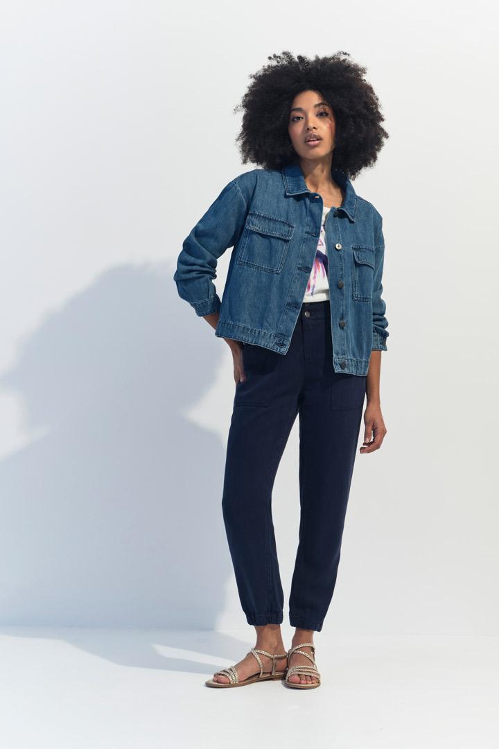 DANILO - Veste en jean bleu oversize poches poitrine