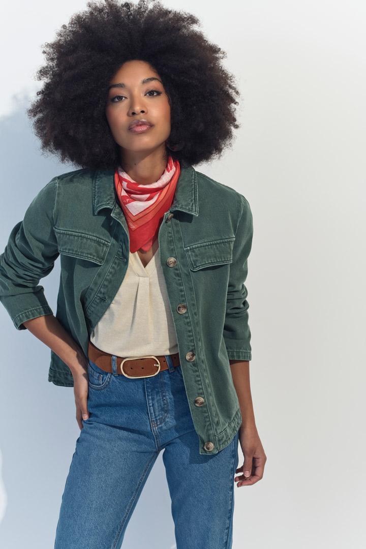 DARIA - Veste en jean verte surteint Azudel®