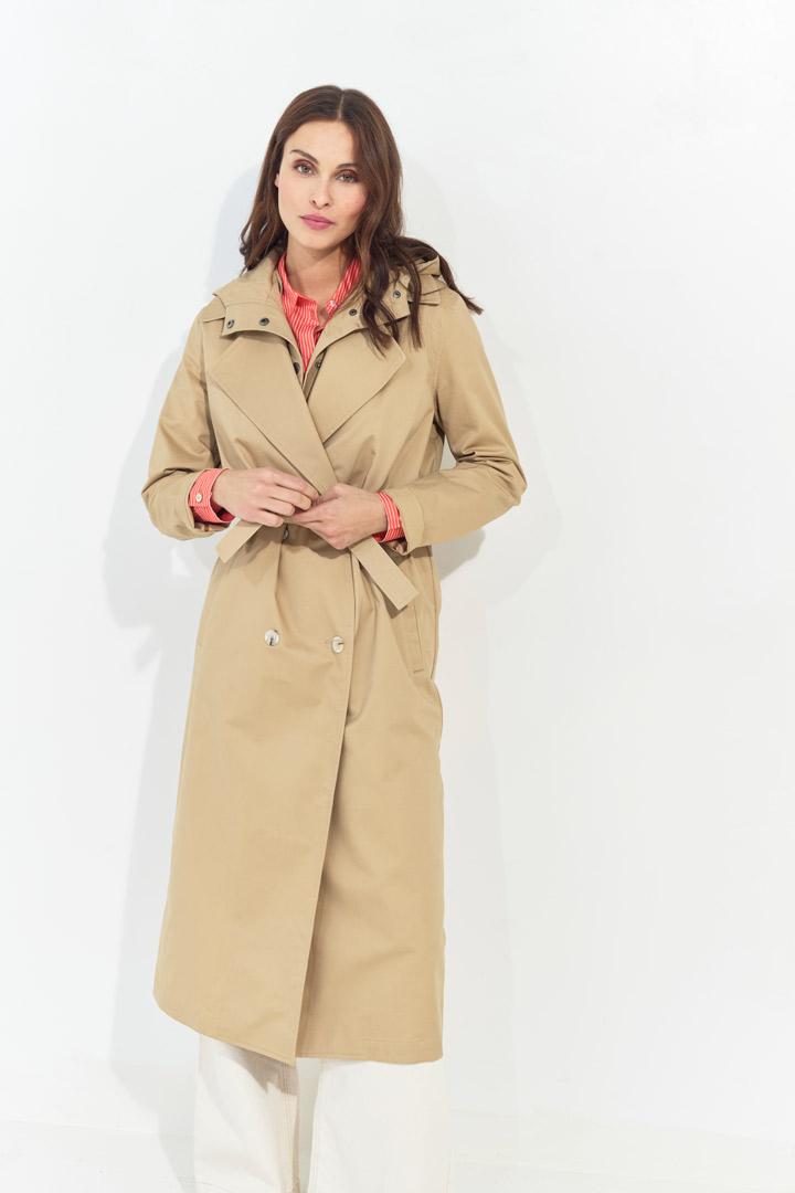 DAYLA - Trench beige coton bio capuche amovible