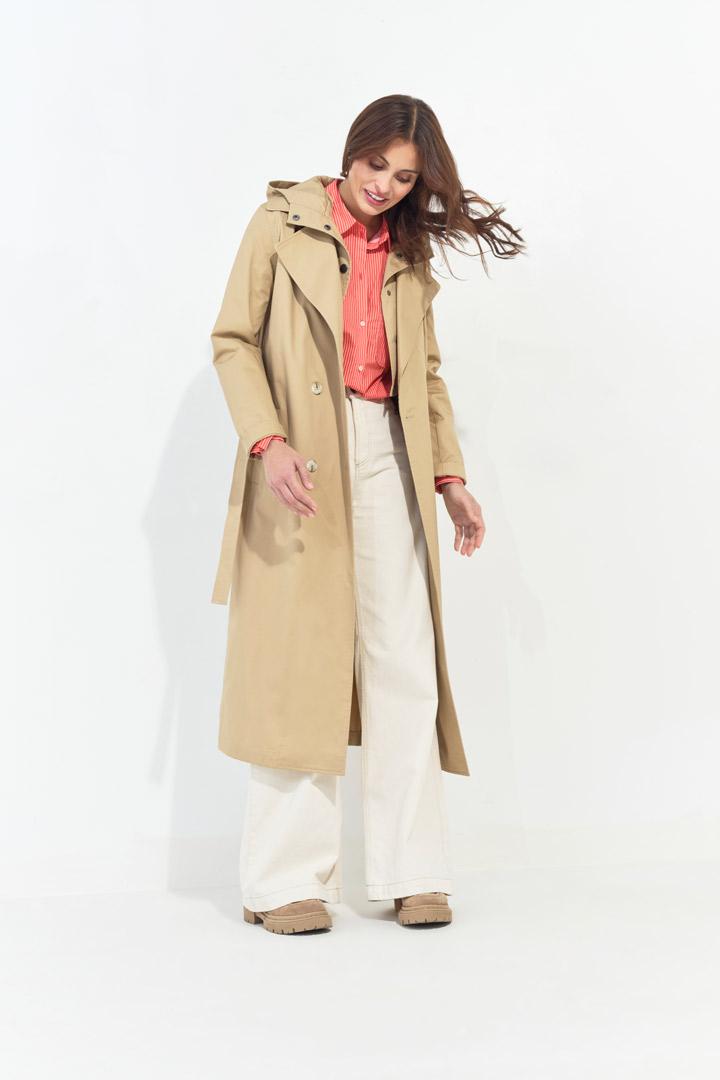 DAYLA - Trench beige coton bio capuche amovible