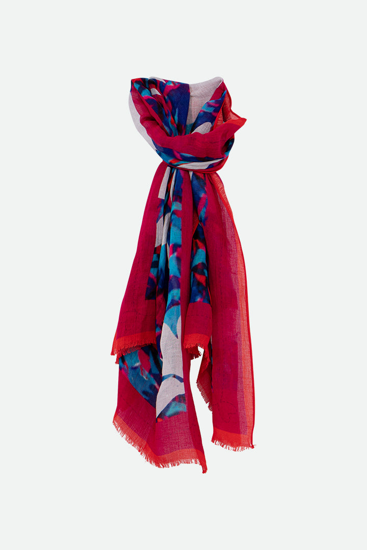 ANISSA - Foulard bleu motif floral aquatique