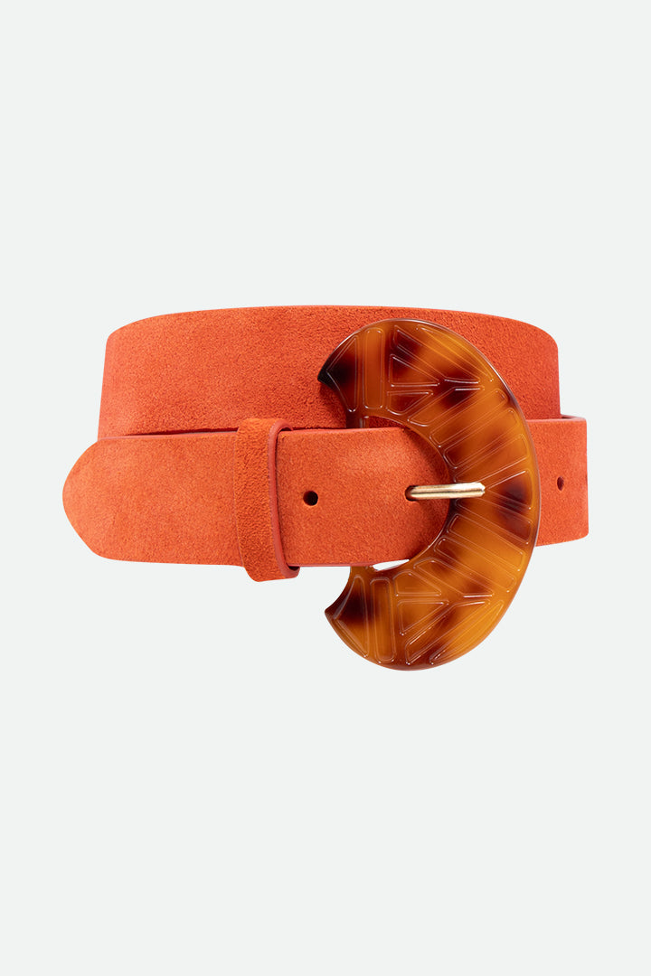 APIS - Ceinture orange cuir velours certifié boucle résine fantaisie