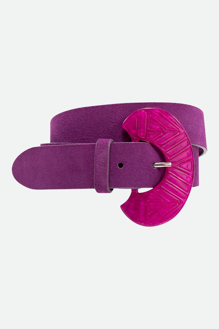 APIS - Ceinture violet en cuir velours boucle résine fantaisie