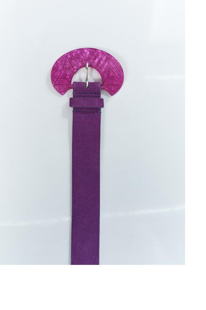 APIS - Ceinture violet en cuir velours boucle résine fantaisie