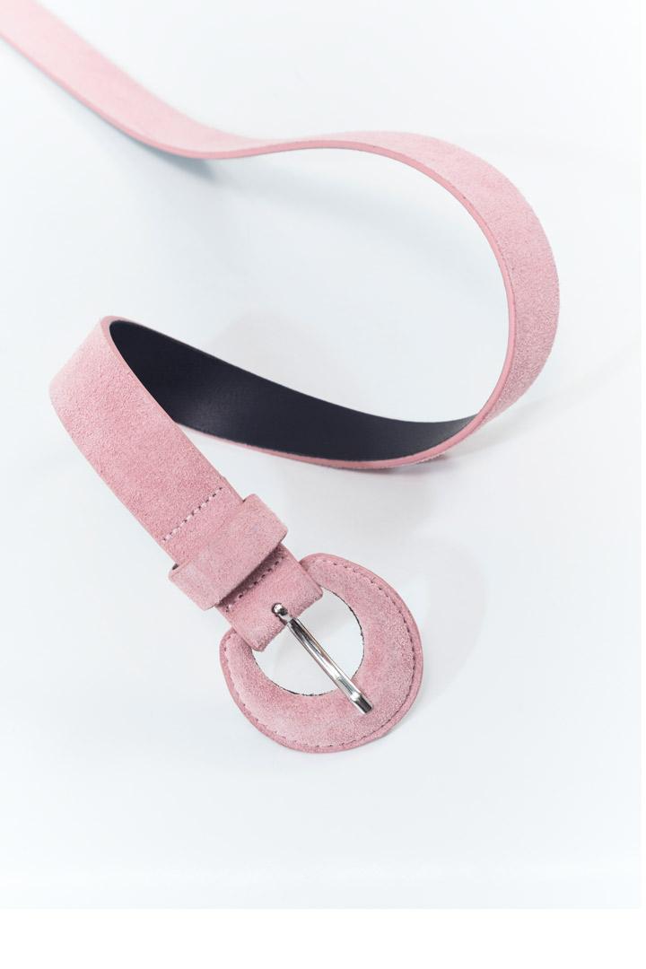 ANDREW - Ceinture rose en cuir velours