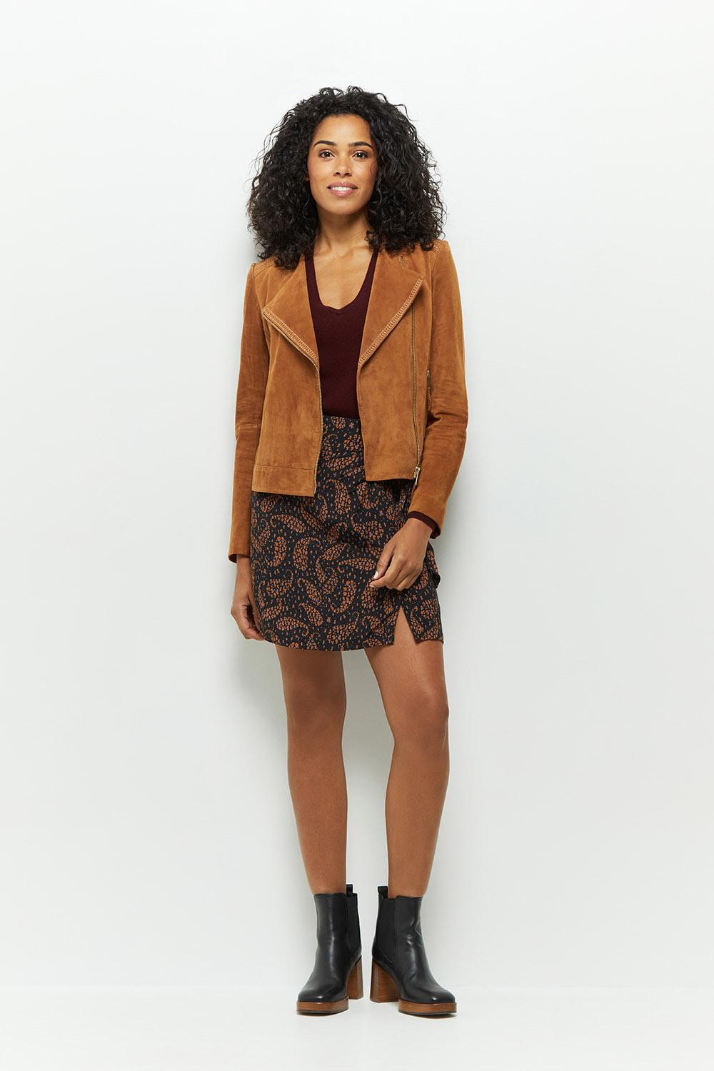 DIYA Blouson cognac en cuir velours One Step