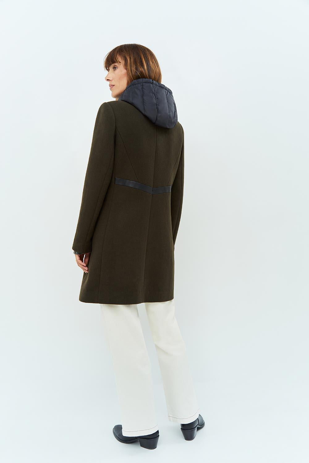 DIDA - Manteau kaki avec col cuir synthétique noir