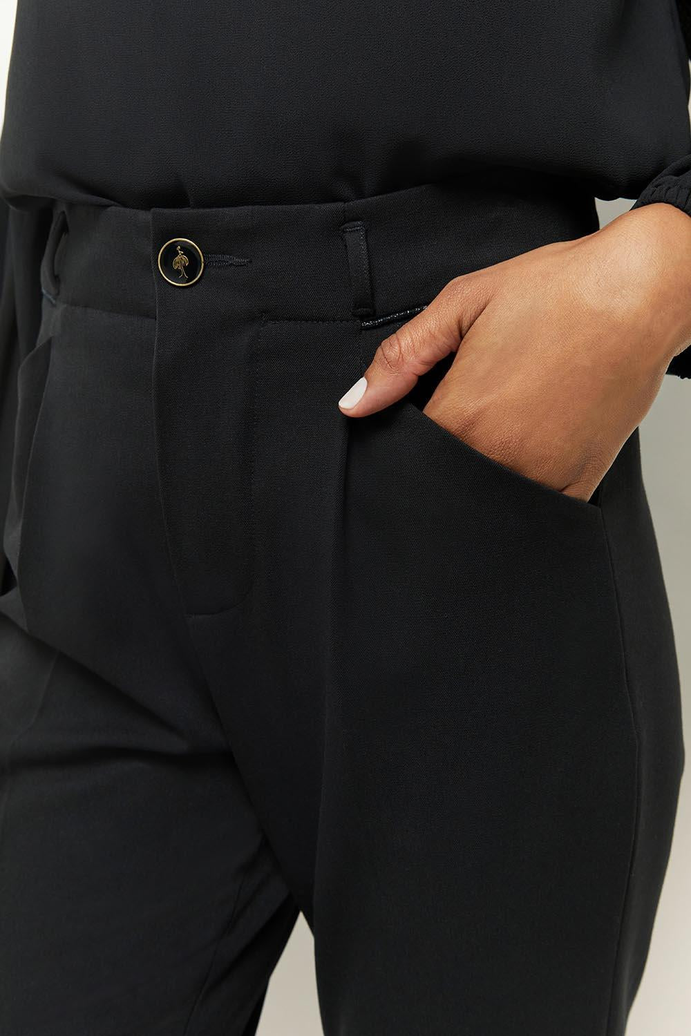 POPPY - Pantalon droit noir façon laine froide