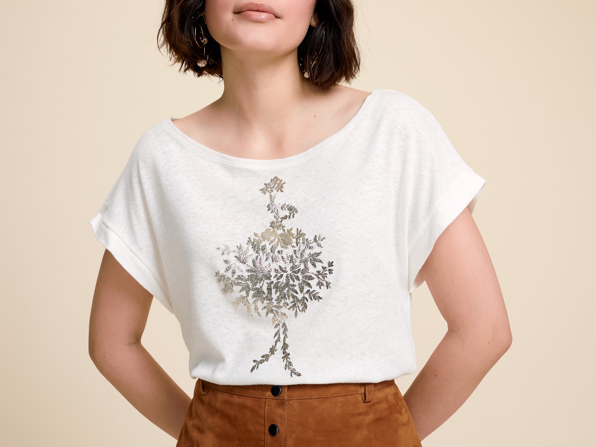 MANIA - T-shirt écru avec sérigraphie danseuse métallisée