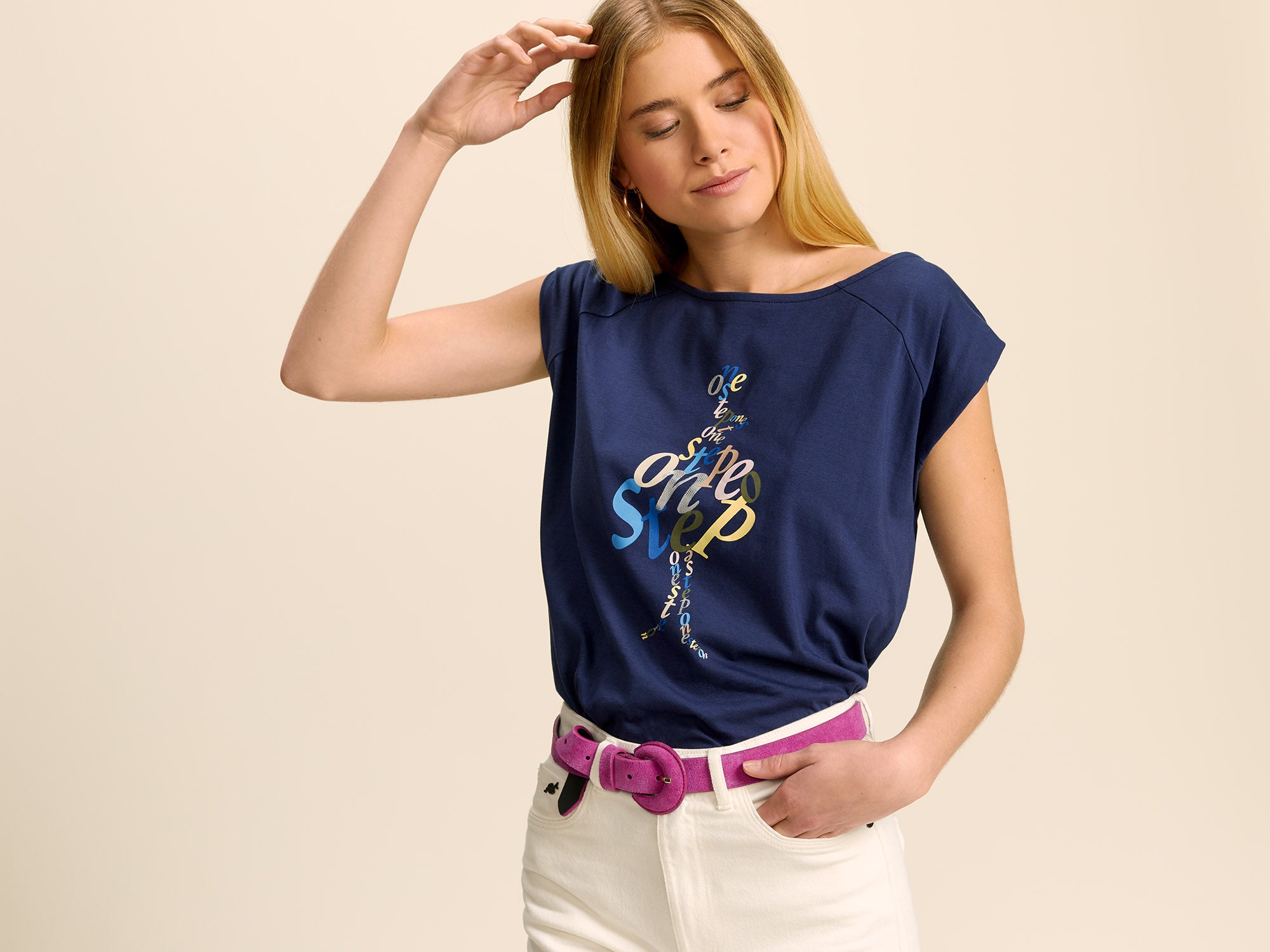 MOVIE - T-shirt bleu visuel danseuses en logos