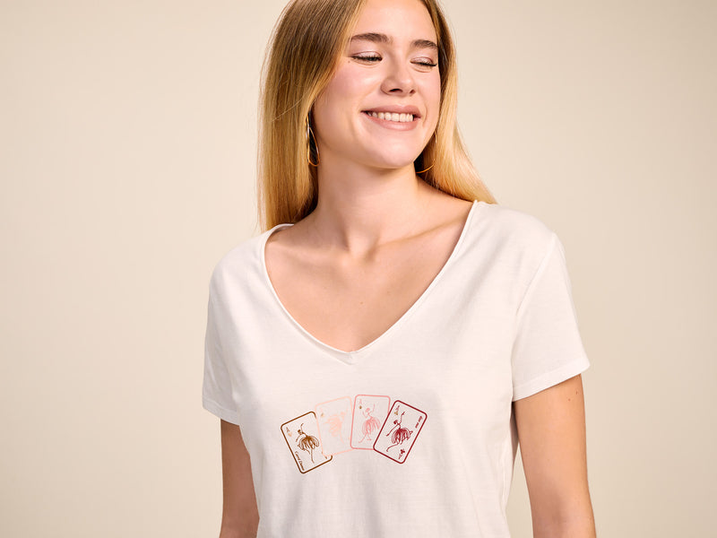 MIRO - T-shirt écru avec cartes à jouer-danseuses