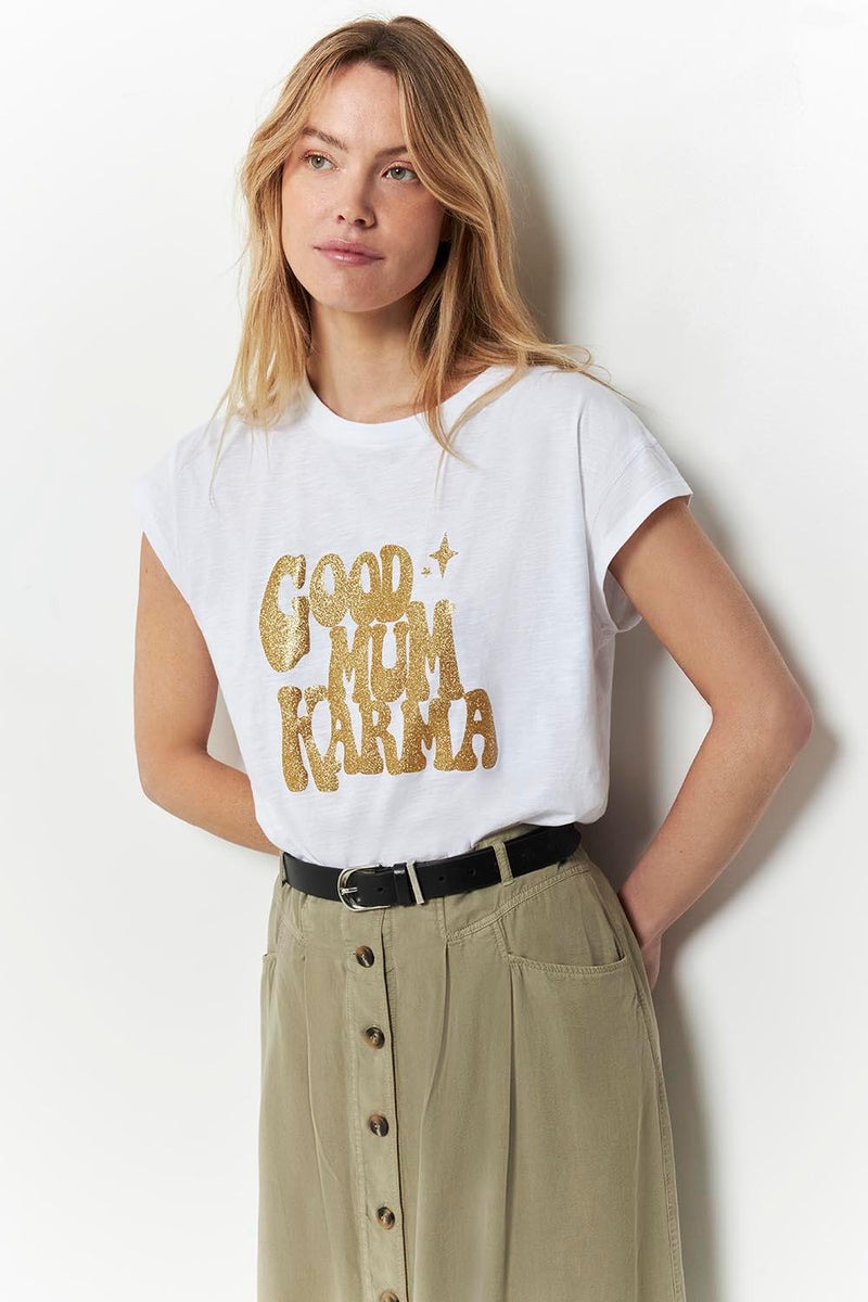 MACEY - T-shirt blanc à message doré One Step x Anouk Et Ninon