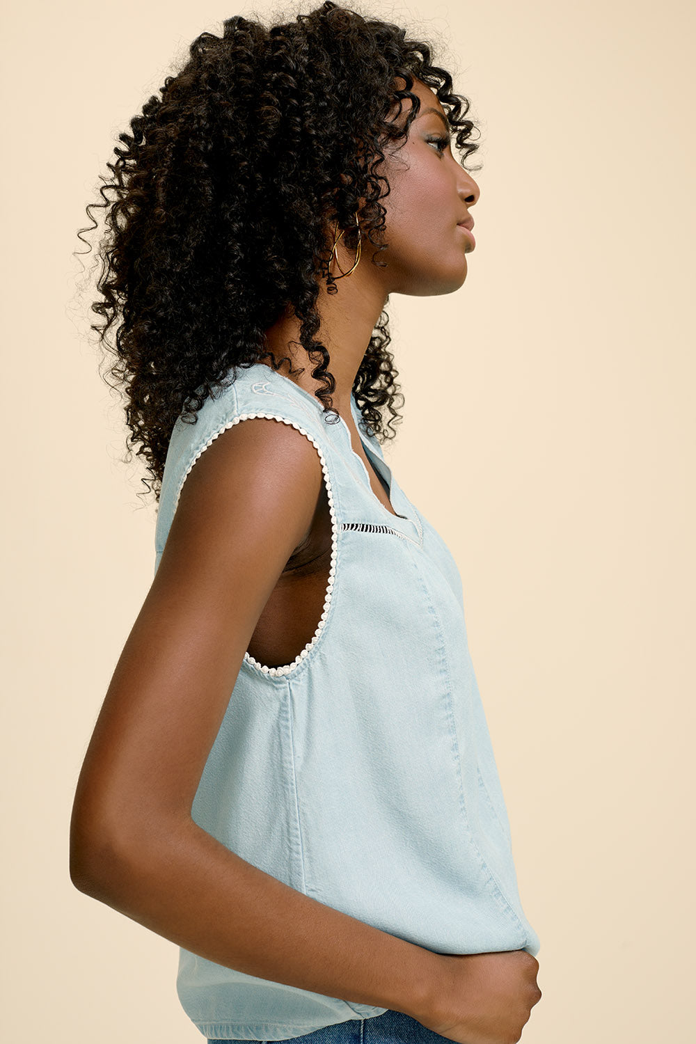 CLOVIS - Top chambray avec broderie