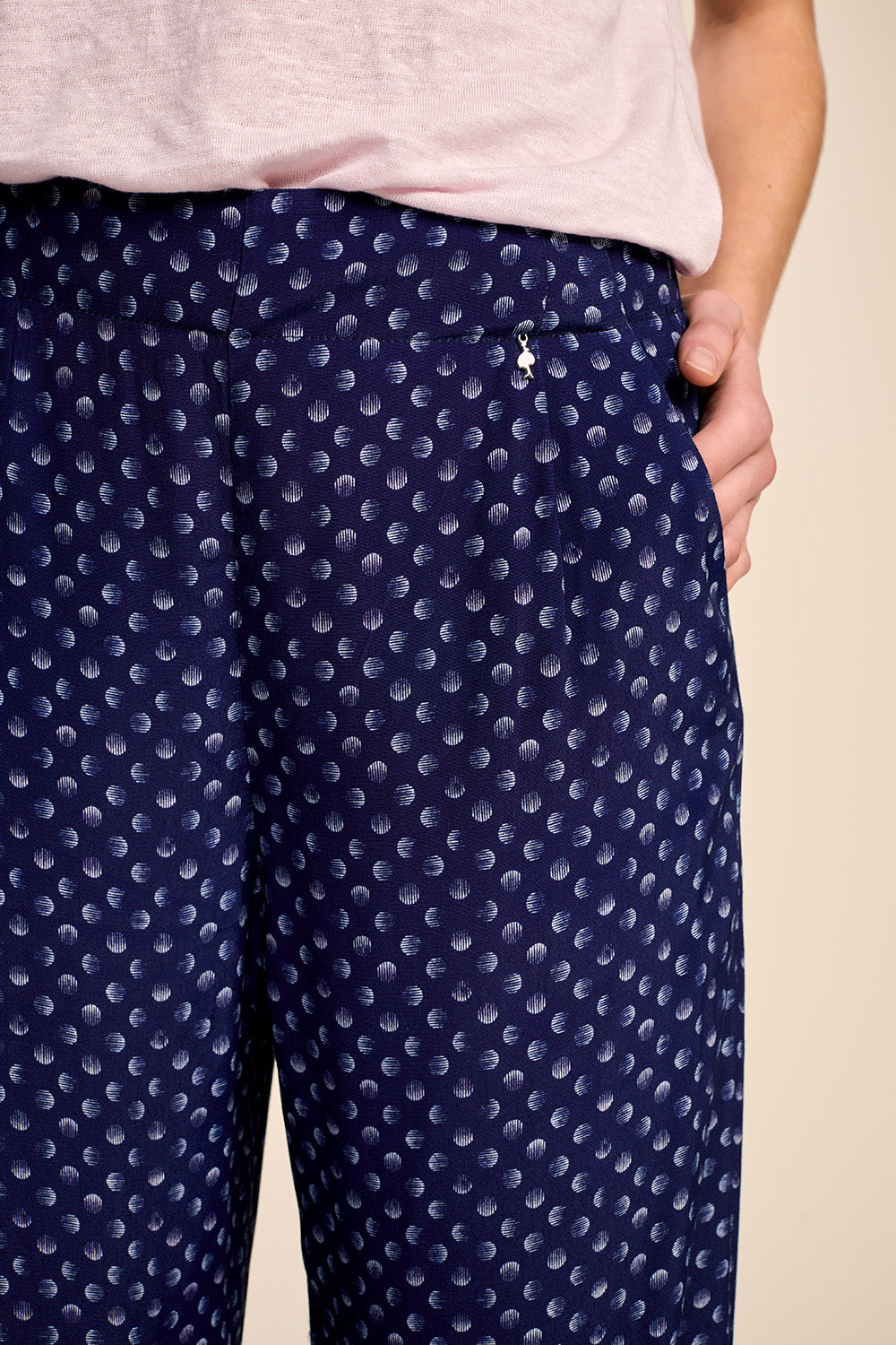 PEPITE - Pantalon large bleu à imprimé pois graphiques