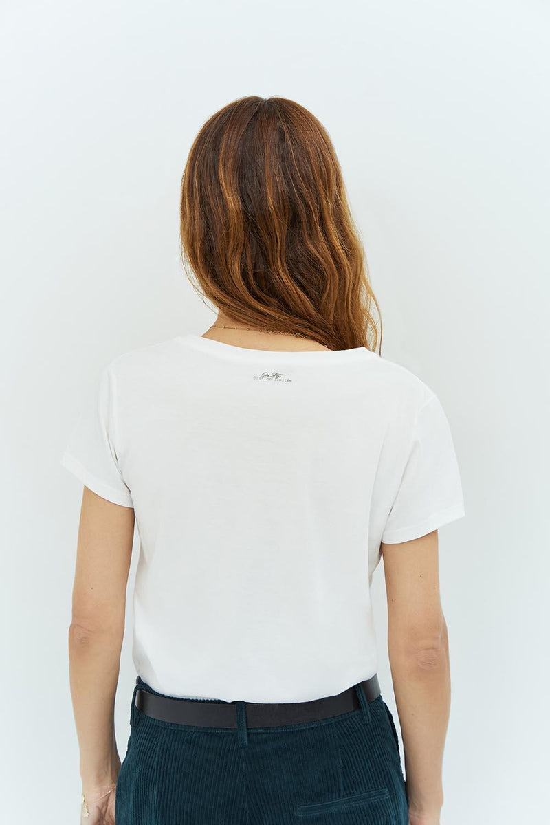 MIRA - T-shirt blanc coton bio sérigraphie danseuse fuchsia