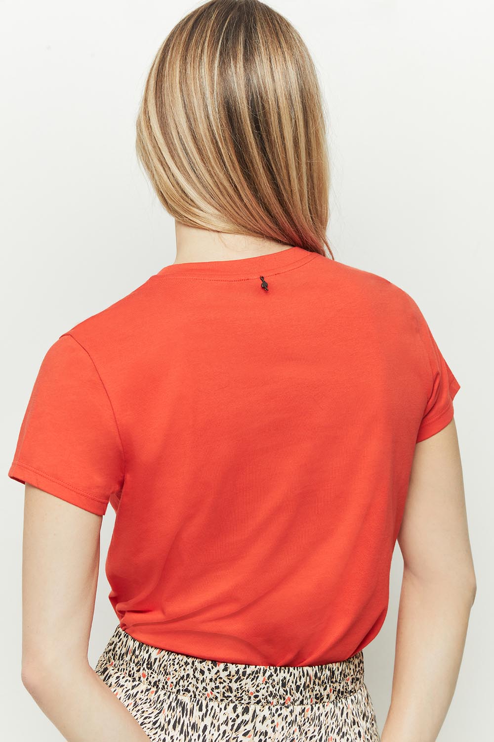 MASTER - T-shirt orange coton bio sérigraphie danseuses et léopard