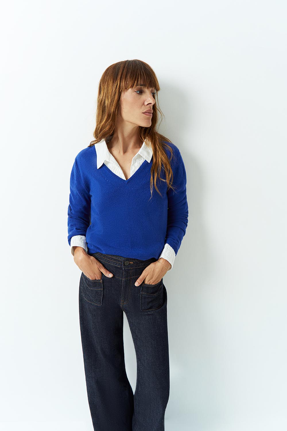 TOBIA - Pull bleu électrique en tricot laine et cachemire