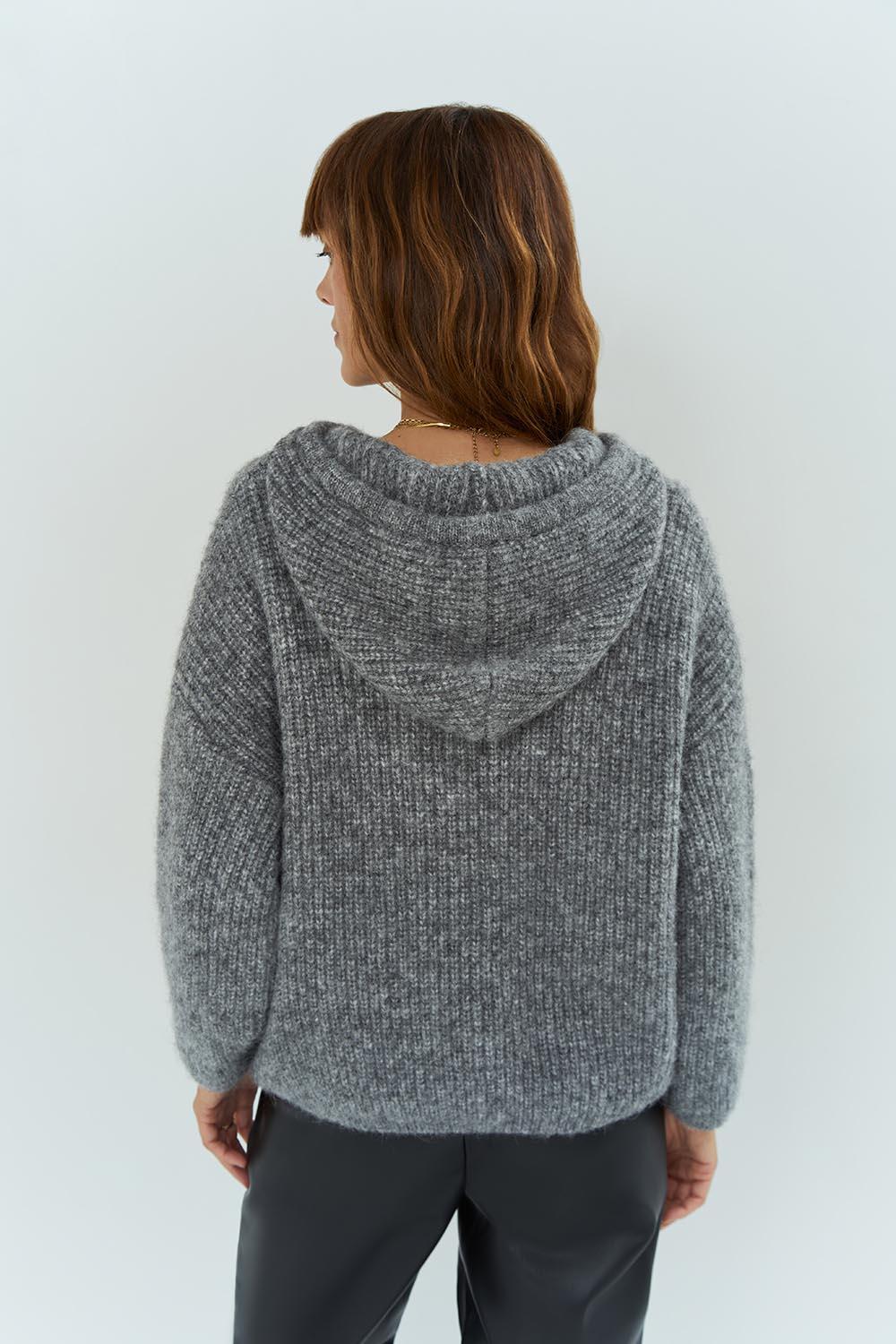 TWILL - Pull gris tricot à capuche