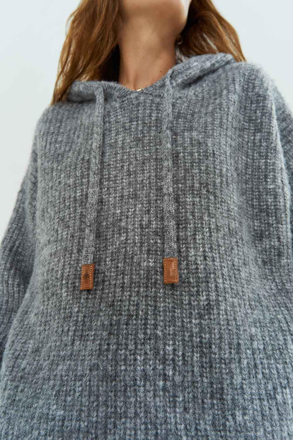 TWILL - Pull gris tricot à capuche