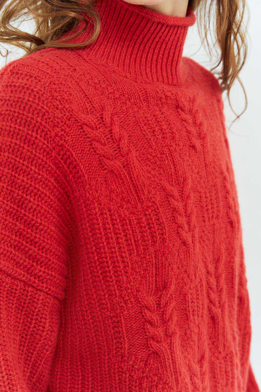 TENERIFE - Pull rouge en tricot fantaisie
