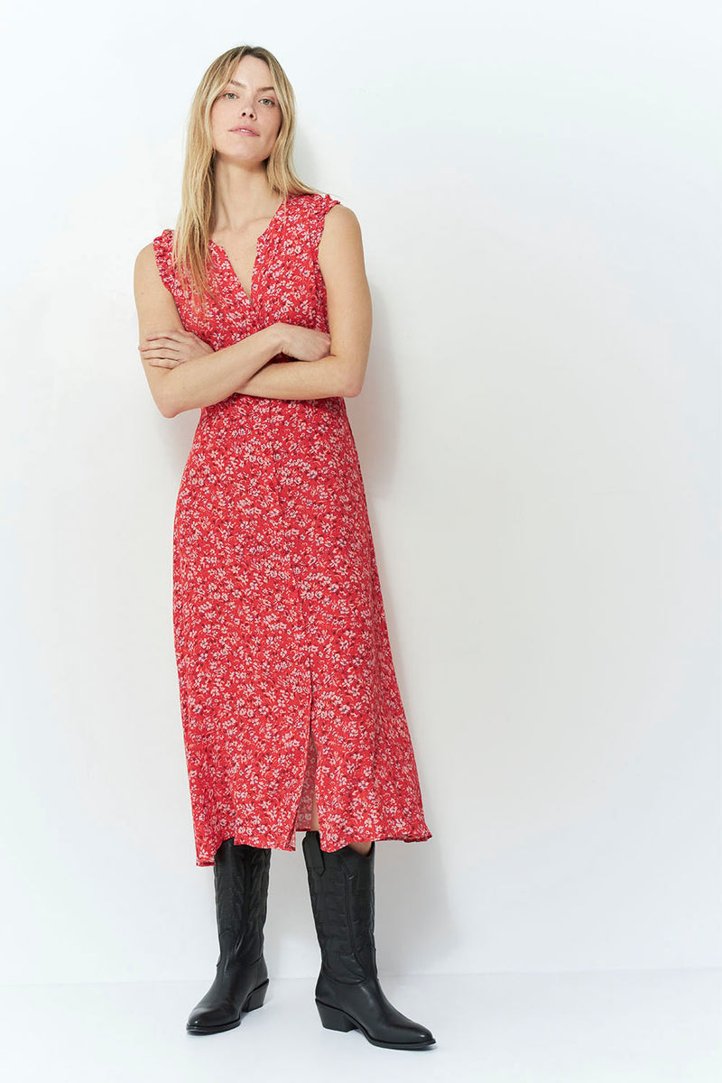 ROXY - Robe longue grenadine à imprimé red blossom